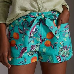 Maeve Teal Floral High Waist Shorts